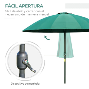 Sombrilla Terraza Exterior Ø250 cm Sombrilla de Jardín con Ángulo Inclinable y Manivela Impermeable Parasol para Patio Terraza Verde