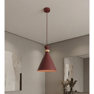 Lampada a sospensione Zero bordeaux con inserti in legno
