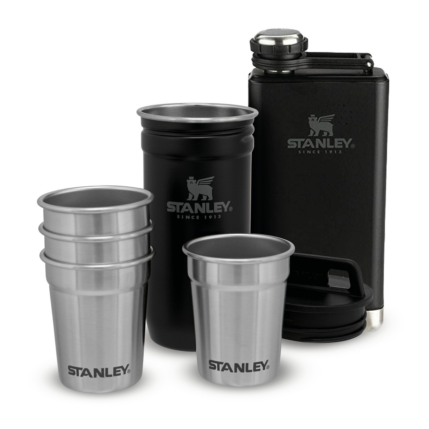 Pre-Party Shot Glass + Flask Set - Matte Black Pebble