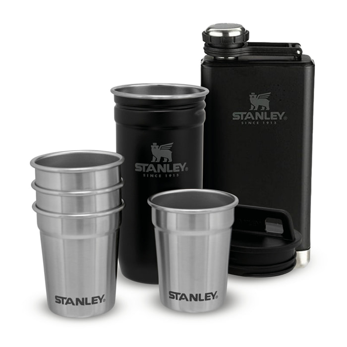 Pre-Party Shot Glass + Flask Set - Matte Black Pebble