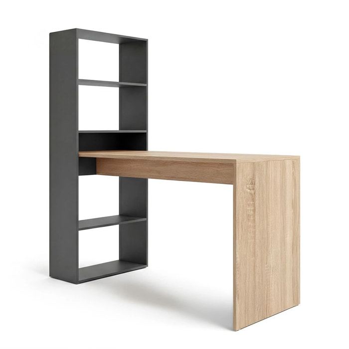 Mesa de escritorio con estantería en gris grafito y roble canadian 120x50 cm Cosmic Gris Grafito - Roble Canadian