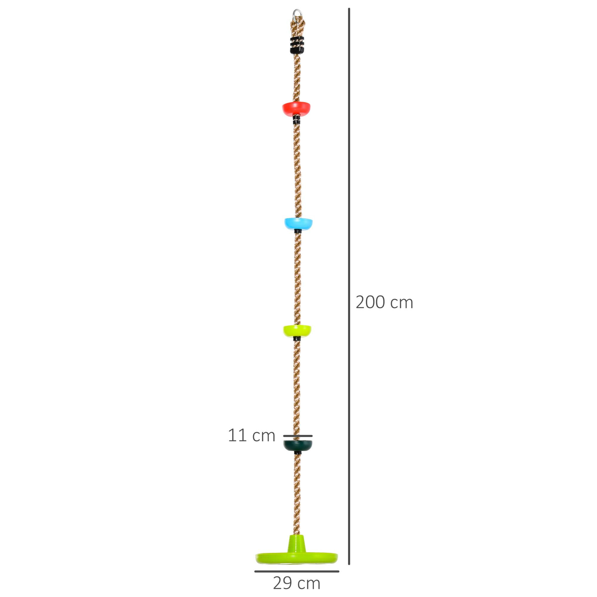 Corde d'escalade avec siège de balançoire rond 2 m pour enfant - usage intérieur/extérieur - charge max. 100 Kg - PP rouge bleu vert