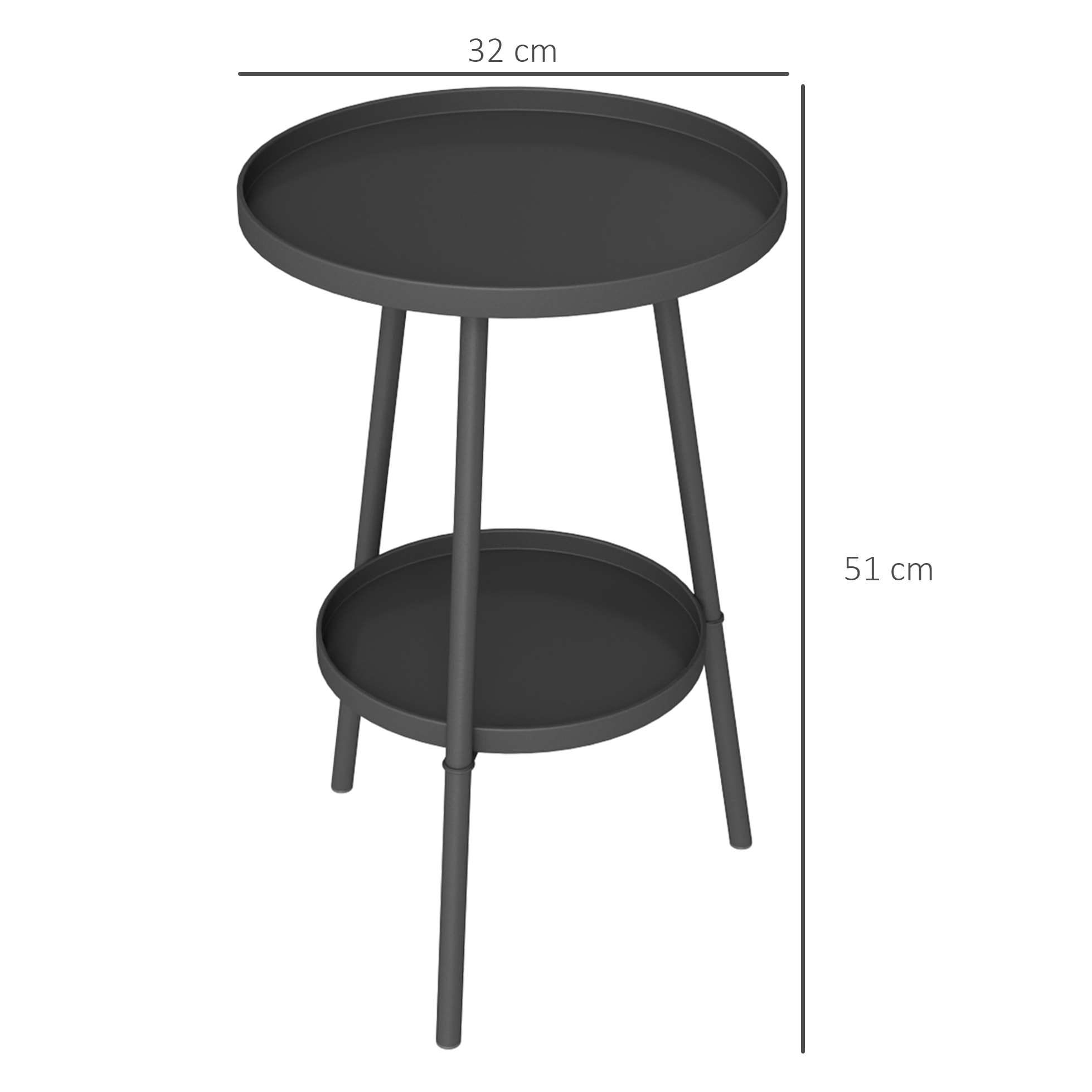 Mesa de Jardín Redonda de 2 Niveles Mesa de Terraza Exterior Ø32x51 cm con Bandeja Inferior y Estructura de Metal para Exterior e Interior Negro