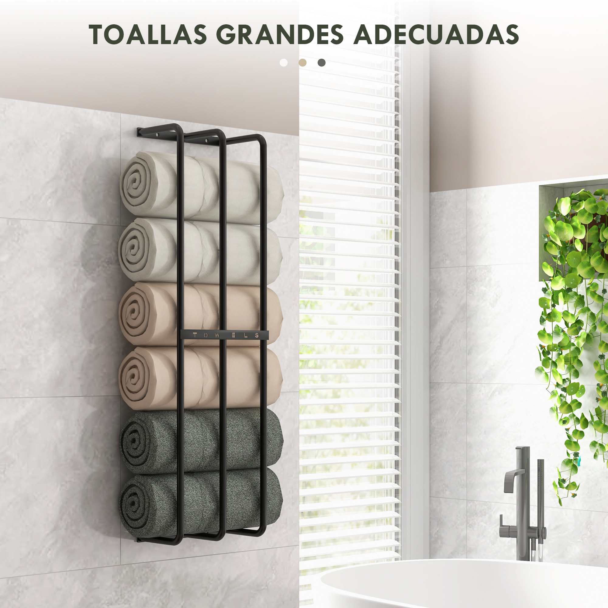 Toallero de Baño Moderno Toallero de Pared con 3 Barras y Marco de Metal Soporte de Toallas para Hotel 21x12x74 cm Negro