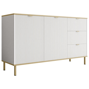 Hope - buffet bas 135 cm - 3 tiroirs et 2 portes - Blanc / Doré