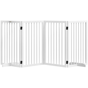 Barrière de sécurité chien 4 panneaux modulable autoportante dim. max. 206L x 35l x 76H cm bois blanc