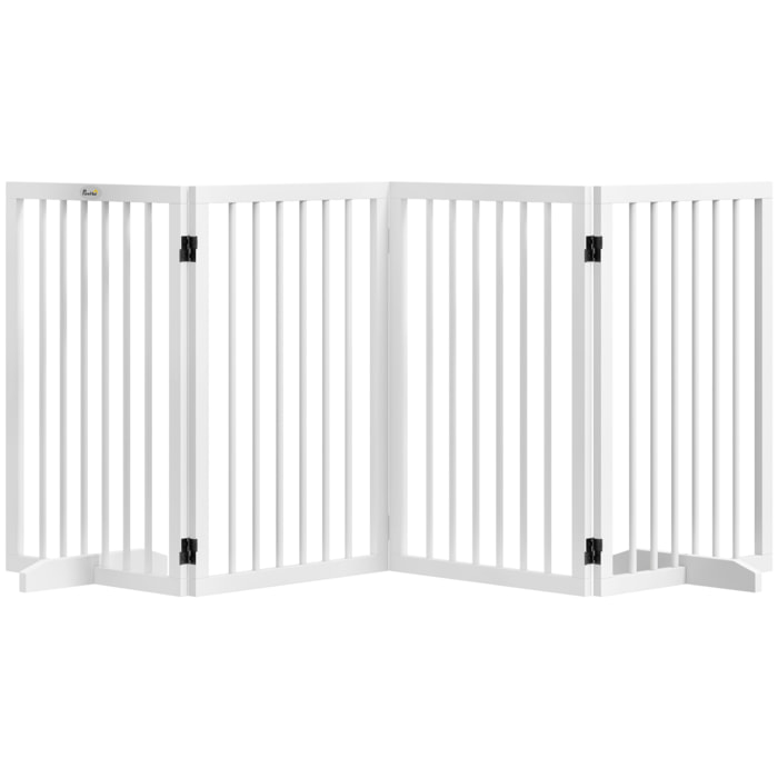 Barrière de sécurité chien 4 panneaux modulable autoportante dim. max. 206L x 35l x 76H cm bois blanc