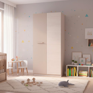 Armadio 2 Ante Battenti Barra Appendiabiti E 4 Scomparti Design Moderno Minimal Giovanile Per Cameretta 90 x 200 x 52 Cm Colore Beige E Rovere