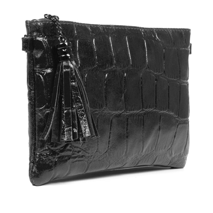 Ermine Borsa a tracolla Donna. Pelle autentica Camoscio Inciso Coccodrillo Grande