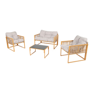 Salon de jardin 4 places effet rotin coussins gris clair FORLI
