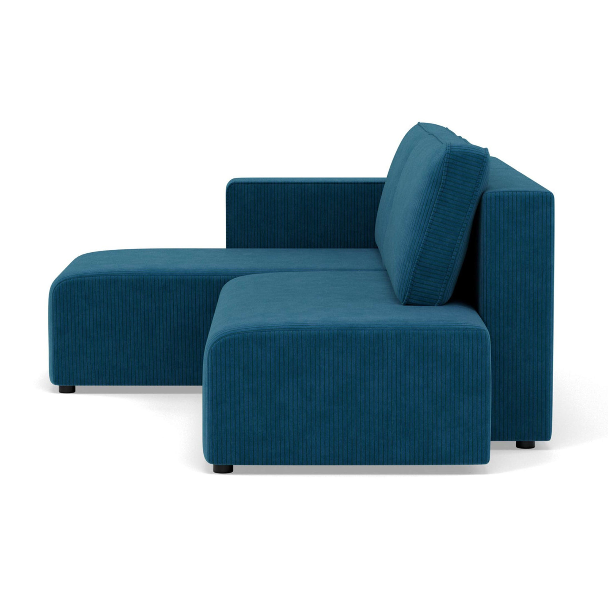 Topaze - canapé d'angle gauche 4 places convertible avec coffre sans accoudoir en velours côtelé - Bleu