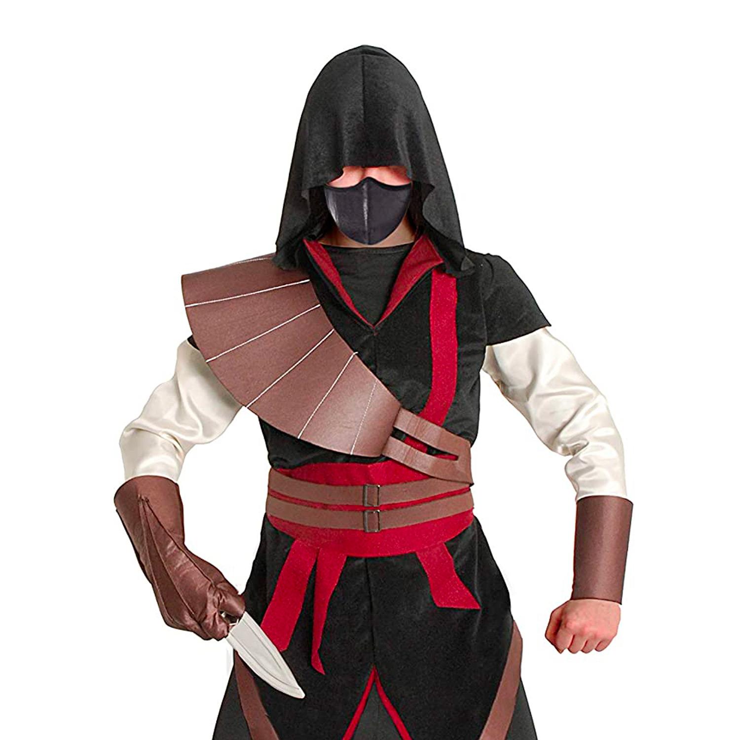 Ninja Assassin Costume Carnevale Travestimento Nero/Marrone/Rosso Bambino