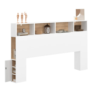 Tête de lit Léo bois et blanche avec rangements 165cm