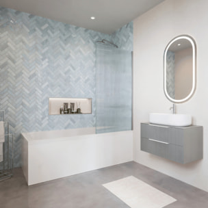 Baignoire droite VILLEROY ET BOCH Collaro Blanc mat  vidage et trop plein chrome + Pare bain  AURYS Raywall