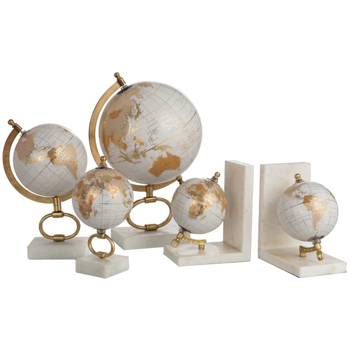 J-Line décoration Globe Sur Pied - marbre/métal - blanc/or - medium