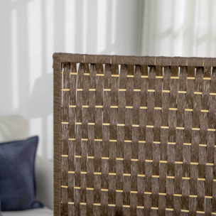 Paravent intérieur 4 panneaux 2 étagères pliables séparateur de pièce bois de pin bambou fibres de papier tressée marron paille