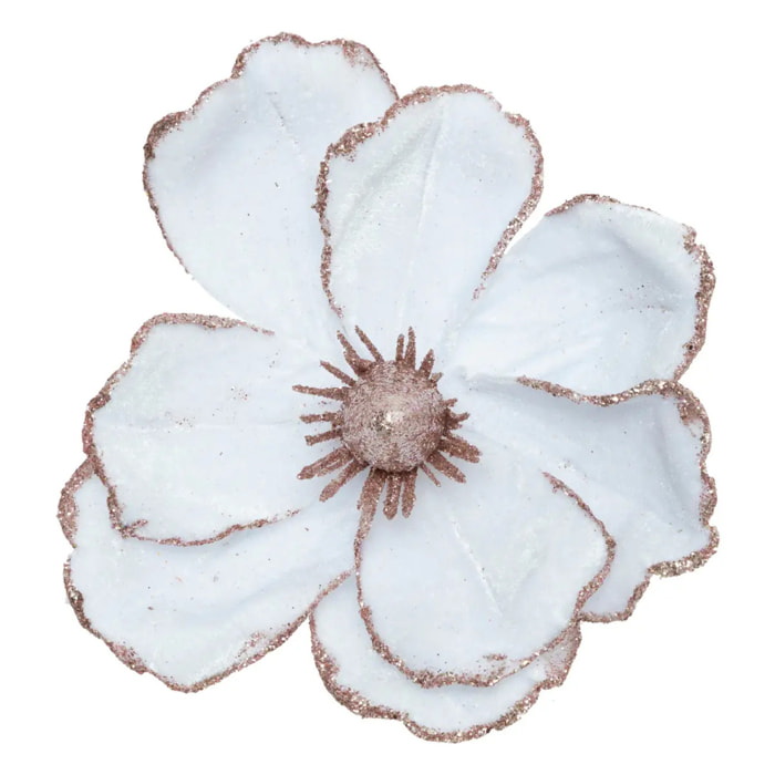 Décoration de sapin fleur magnolia blanc 16cm