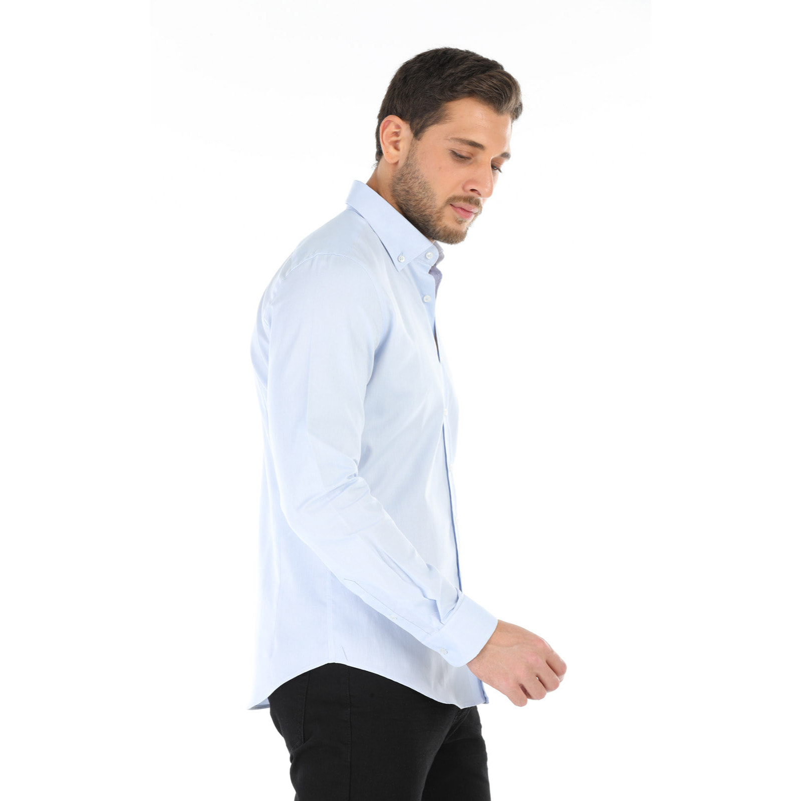 Camicia Uomo 1 Bottone Button Down Slim Oxford unito Celeste