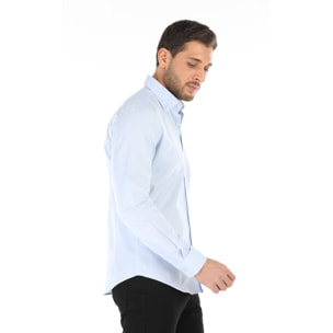Camicia Uomo 1 Bottone Button Down Slim Oxford unito Celeste