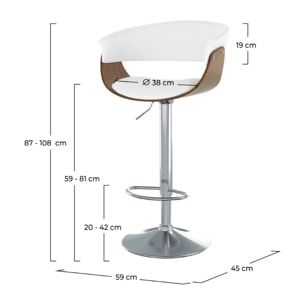 Chaise de bar réglable et pivotante 59/81 cm en cuir synthétique blanc - Basile