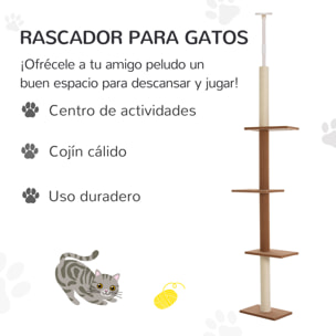 Rascador Ajustable de Gato de Felpa 43x27x228-260cm Marrón