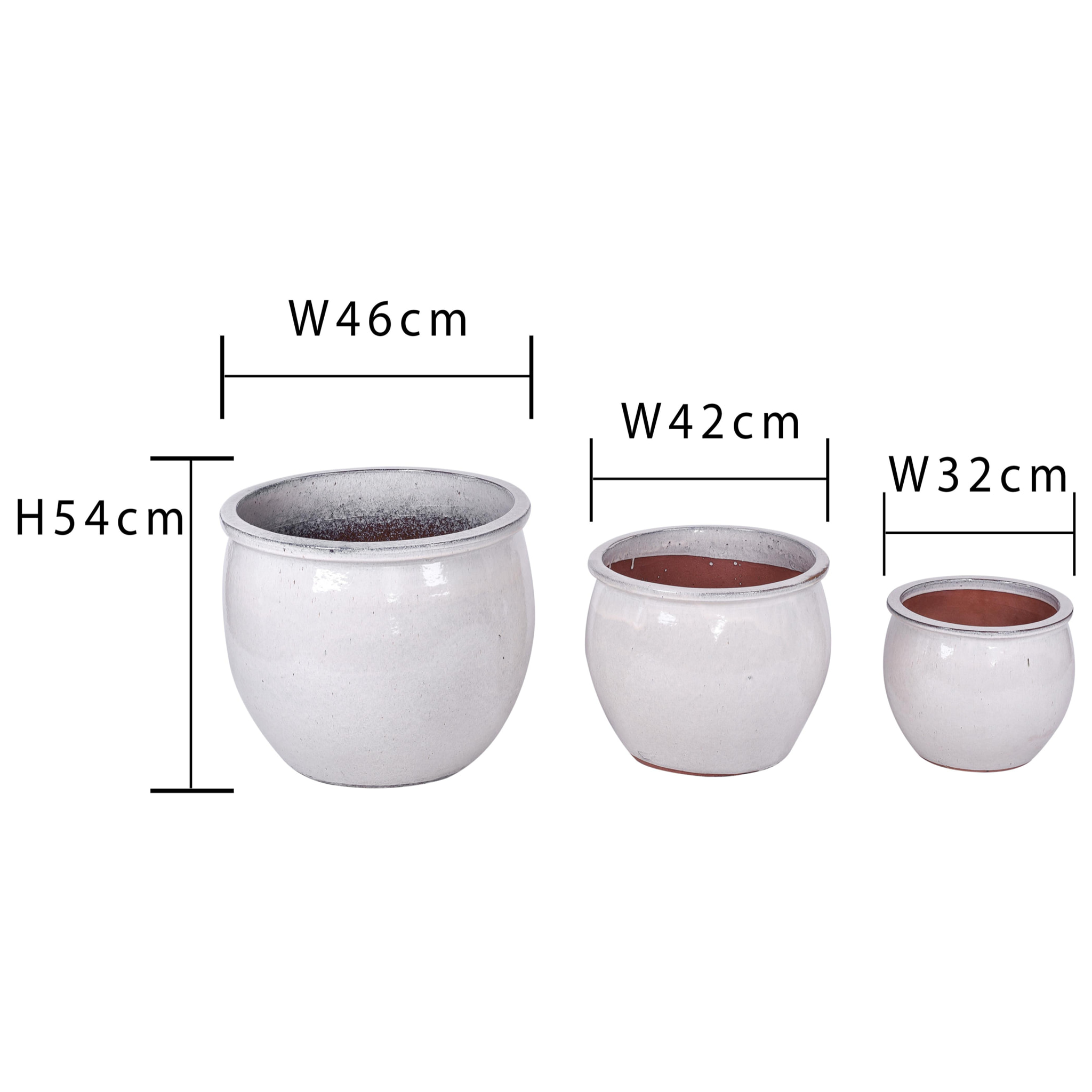 Set Di 3 Vaso Rotondo - Pezzi 1 - 55X46X55cm - Colore Crema - Bianchi Dino -