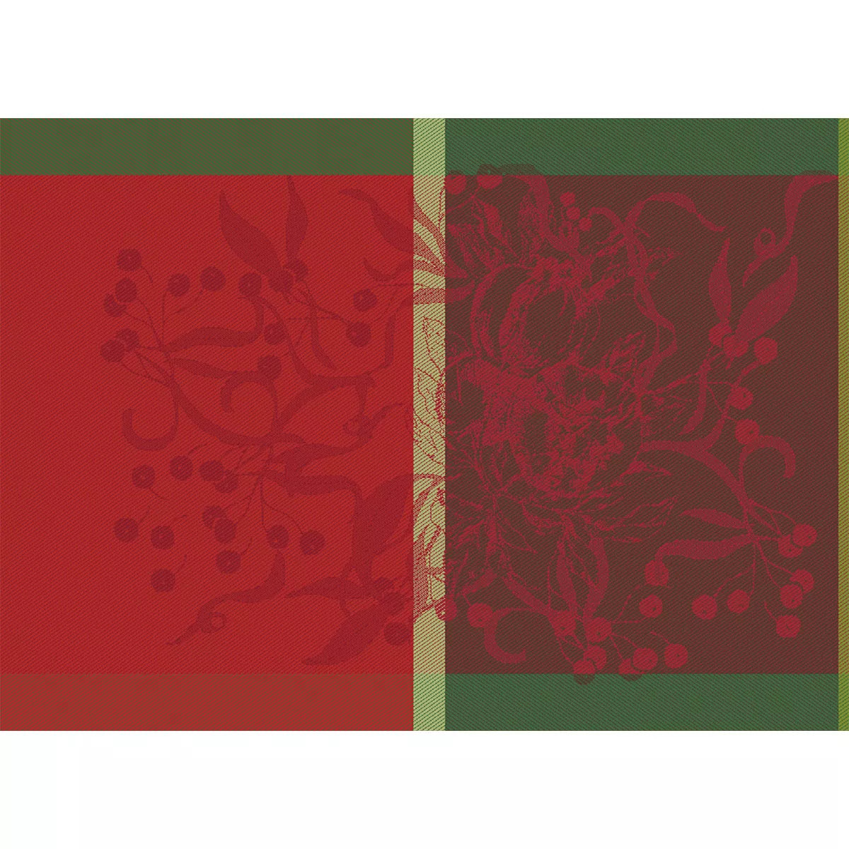 Set pur coton anti tache motif jacquard Noel fruite rouge