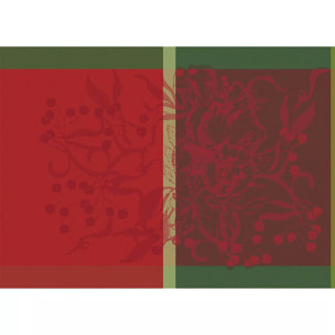 Set pur coton anti tache motif jacquard Noel fruite rouge