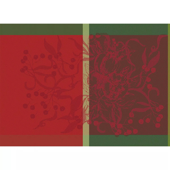Set pur coton anti tache motif jacquard Noel fruite rouge