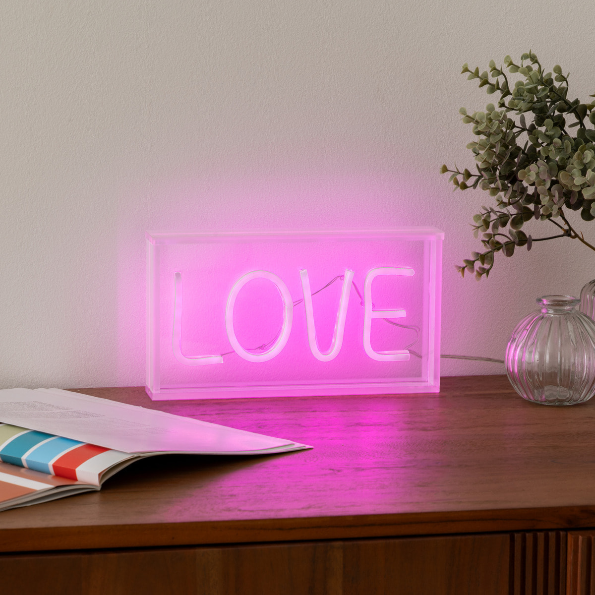 Tube néon à poser led "Love" rose L 23cm
