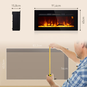 Cheminée électrique 1800W effets flammes LED 3D réglables - timer, thermostat, télécommande - noir