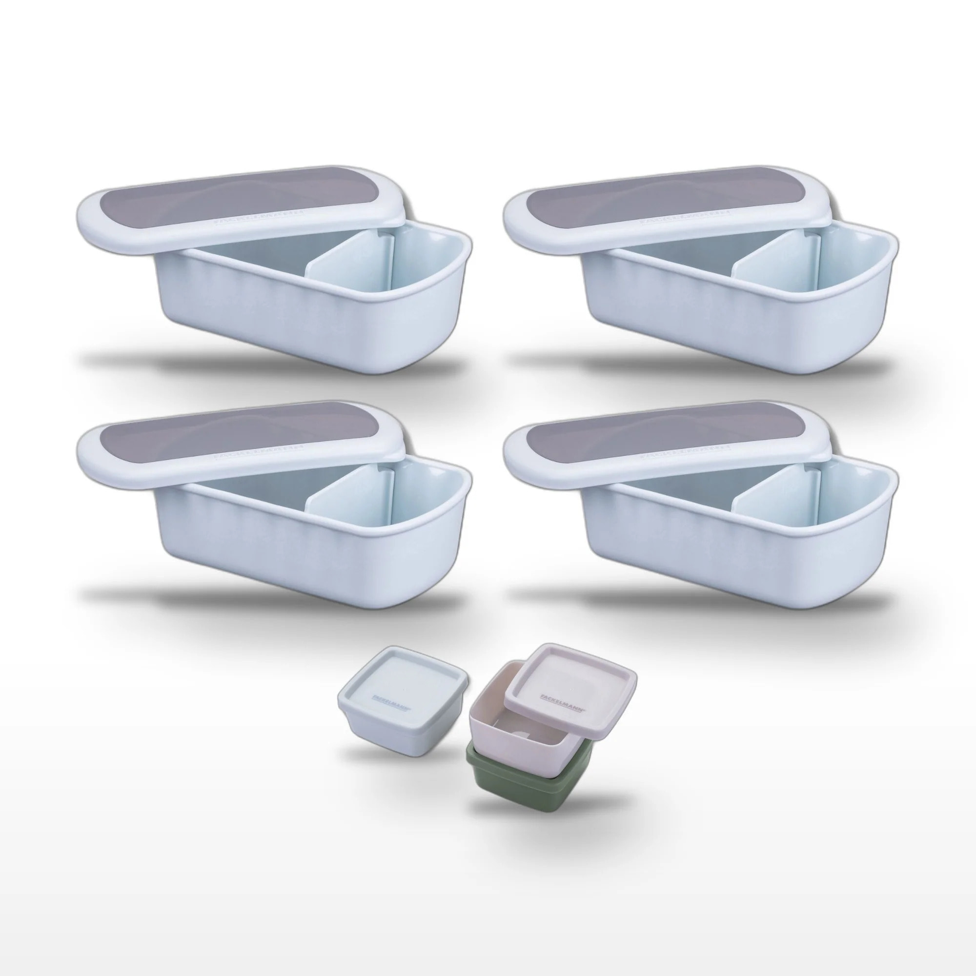 Lot de 4 Lunchbox Bleues à compartiment réglable avec Set de 3 boîtes à sauce Fackelmann Storage