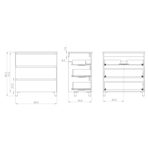 Conjunto de baño Wink | 80 cm Nebraska | Tres cajones | Lavabo encastrado | No incluye espejo | Mueble montado | Alday