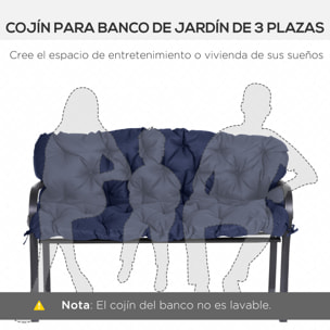 Cojín para Banco con Respaldo 150x98x8 cm Colchón de Banco de 3 Plazas con 6 Cordones de Fijación para Jardín Terraza Balcón Exterior Azul