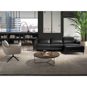 Sillón giratorio con asiento y respaldo tapizados en piel de origen vacuno en gris oscuro patas de acero inoxidable en negro 77x74x90cm