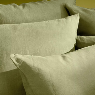 Taie d'oreiller pur lin lavé 165 g/m² uni vert Le lin lave cedre