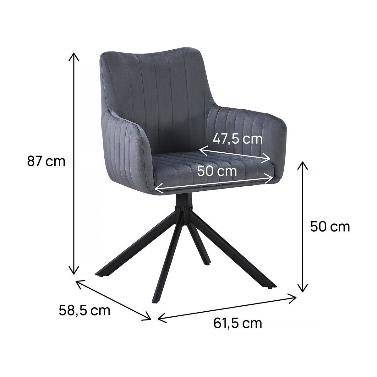 Lot de 2 chaises en tissu "Pharell" - 60 x 61 x 91 cm - Gris