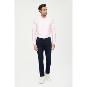 Camicia Uomo 1 Bottone Button Down Slim Oxford Unito Rosa