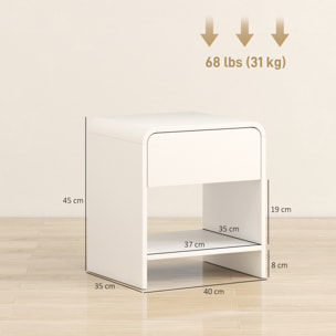 HOMCOM Juego de 2 Mesitas de Noche Nórdicas, Mesillas de Noche con Esquinas Redondeadas, Cajón y Estante Abierto, Mesita Auxiliar para Salón, Dormitorio, 40x35x45 cm, Blanco
