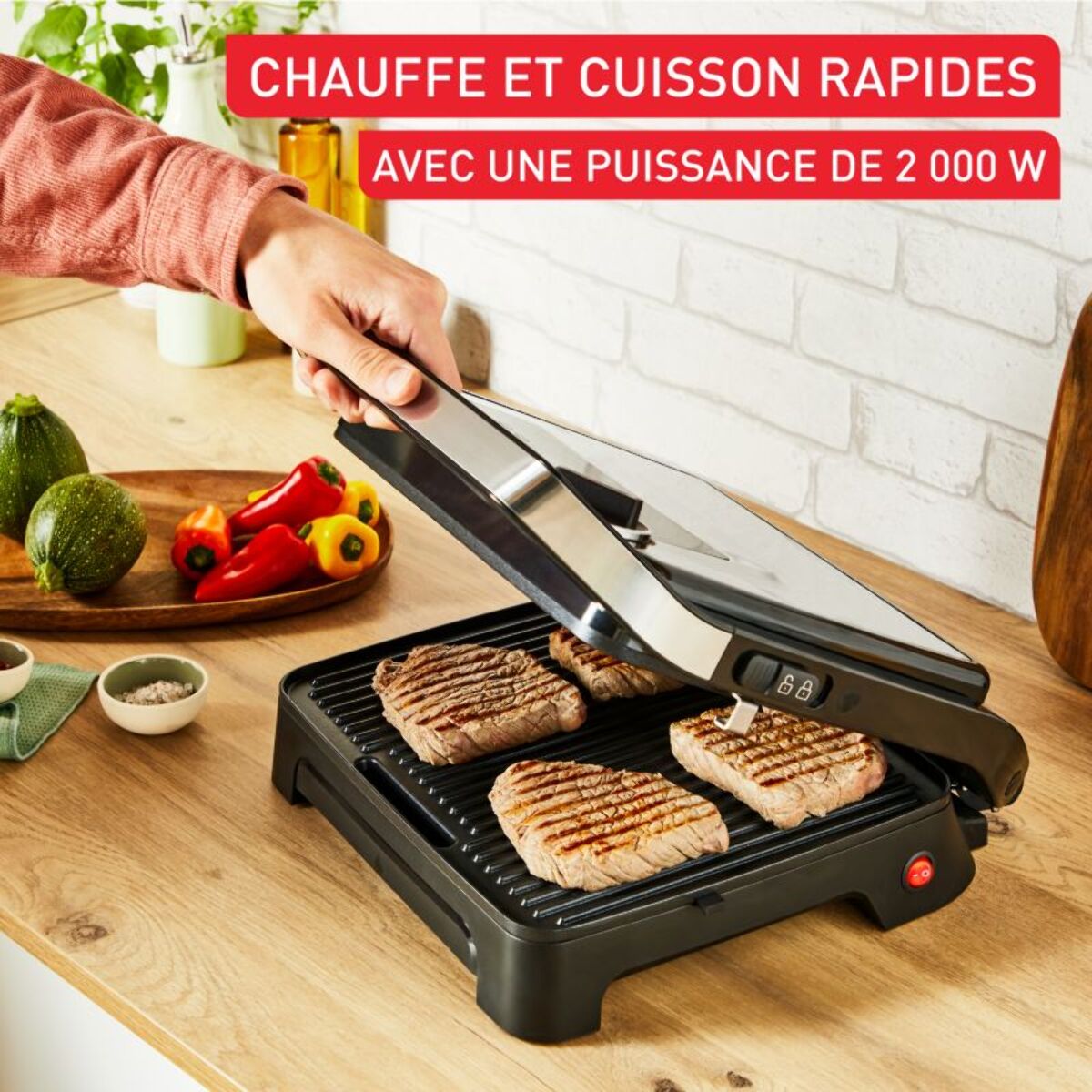 Grille-viande TEFAL GC272D10 inox noir à poser, 29x26 cm
