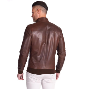 Giubbotto Bomber in pelle naturale marrone effetto vintage