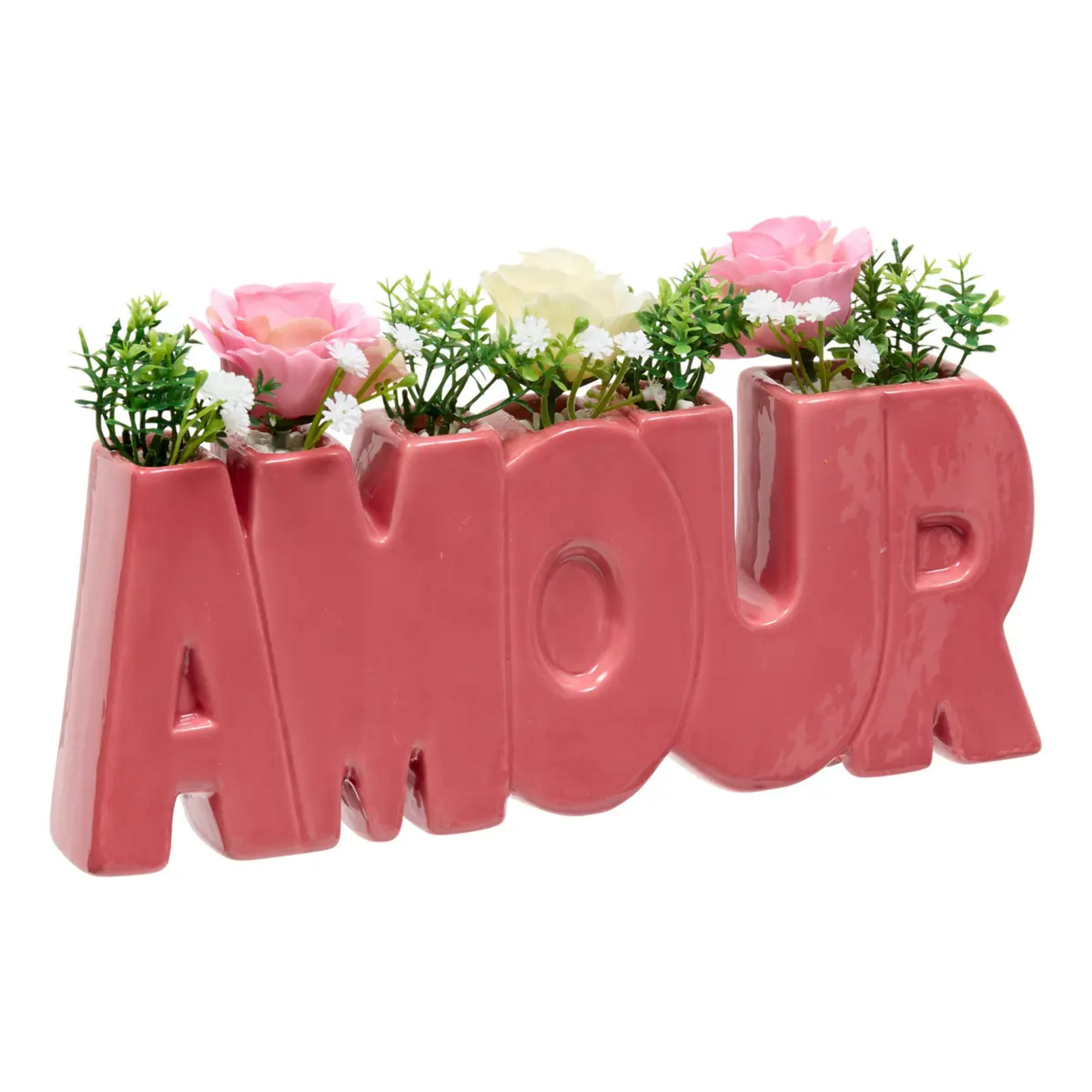 Composition florale "Amour" Fleur de rose H14cm