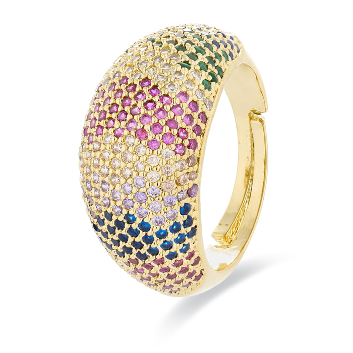 Anillo con Circonita Multicolor acabado en oro amarillo de 18K