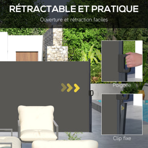 Store latéral brise-vue paravent rétractable de jardin 4L x 1,80H m alu. polyester anti-UV haute densité 180 g/m² gris foncé