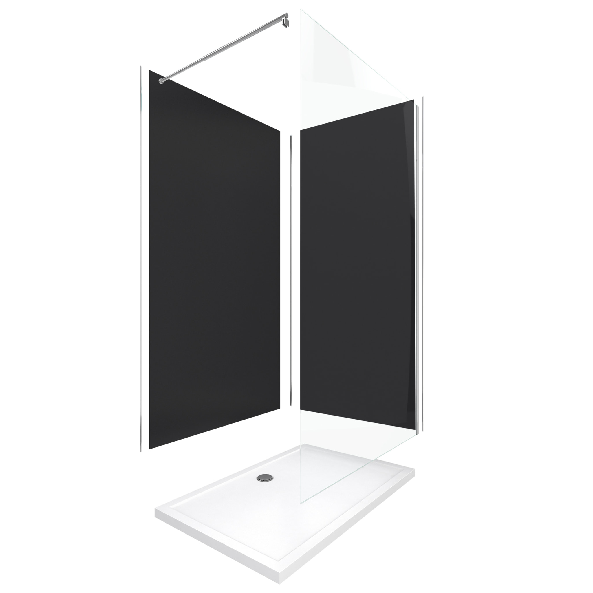 Pack Douche a l'Italienne 90x120 - Kit Panneaux Muraux Noir/Chrome + Receveur + Paroi 6 mm