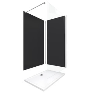 Pack Douche a l'Italienne 90x120 - Kit Panneaux Muraux Noir/Chrome + Receveur + Paroi 6 mm