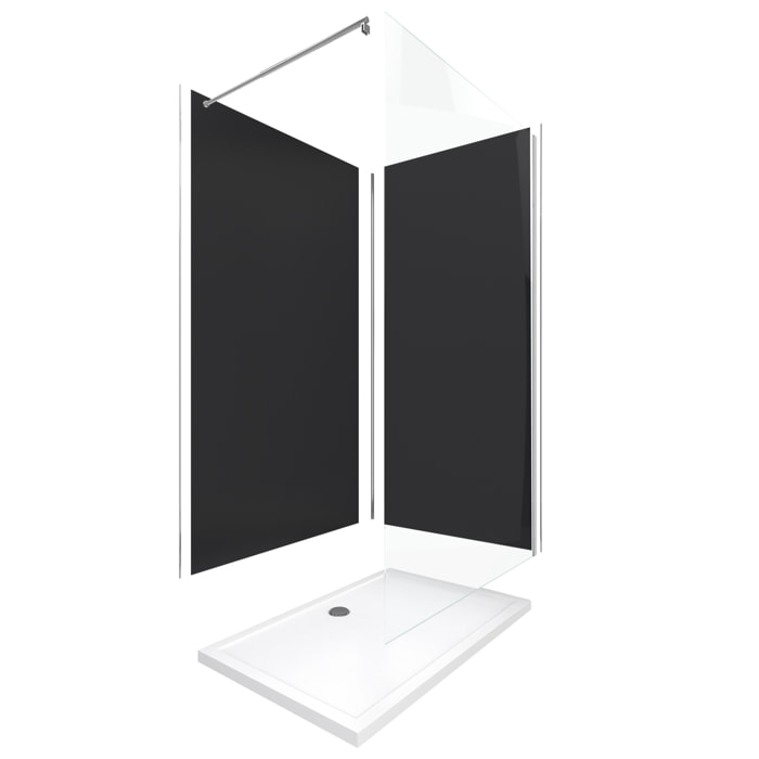 Pack Douche a l'Italienne 90x120 - Kit Panneaux Muraux Noir/Chrome + Receveur + Paroi 6 mm