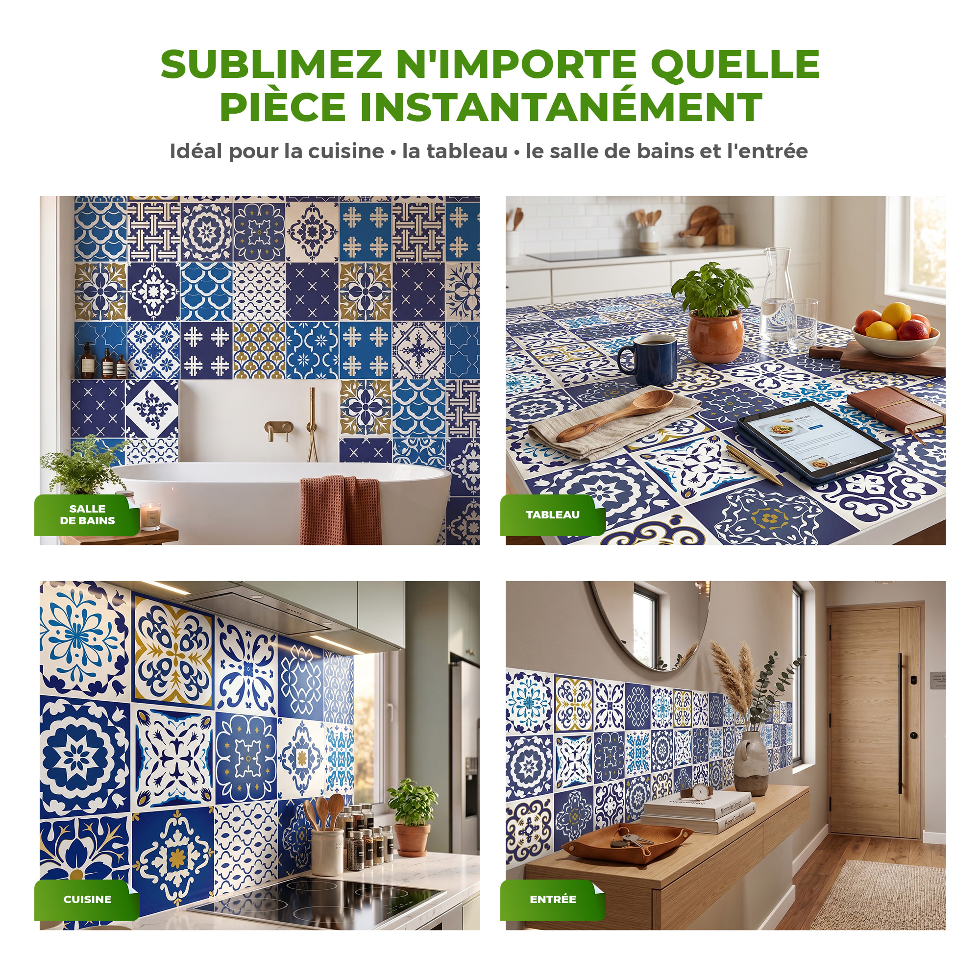 Stickers muraux - Sticker Mural Carrelage adhésif Cuisine Salle de Bain - 12 STICKERS CARRELAGES AZULEJOS JANEIRO