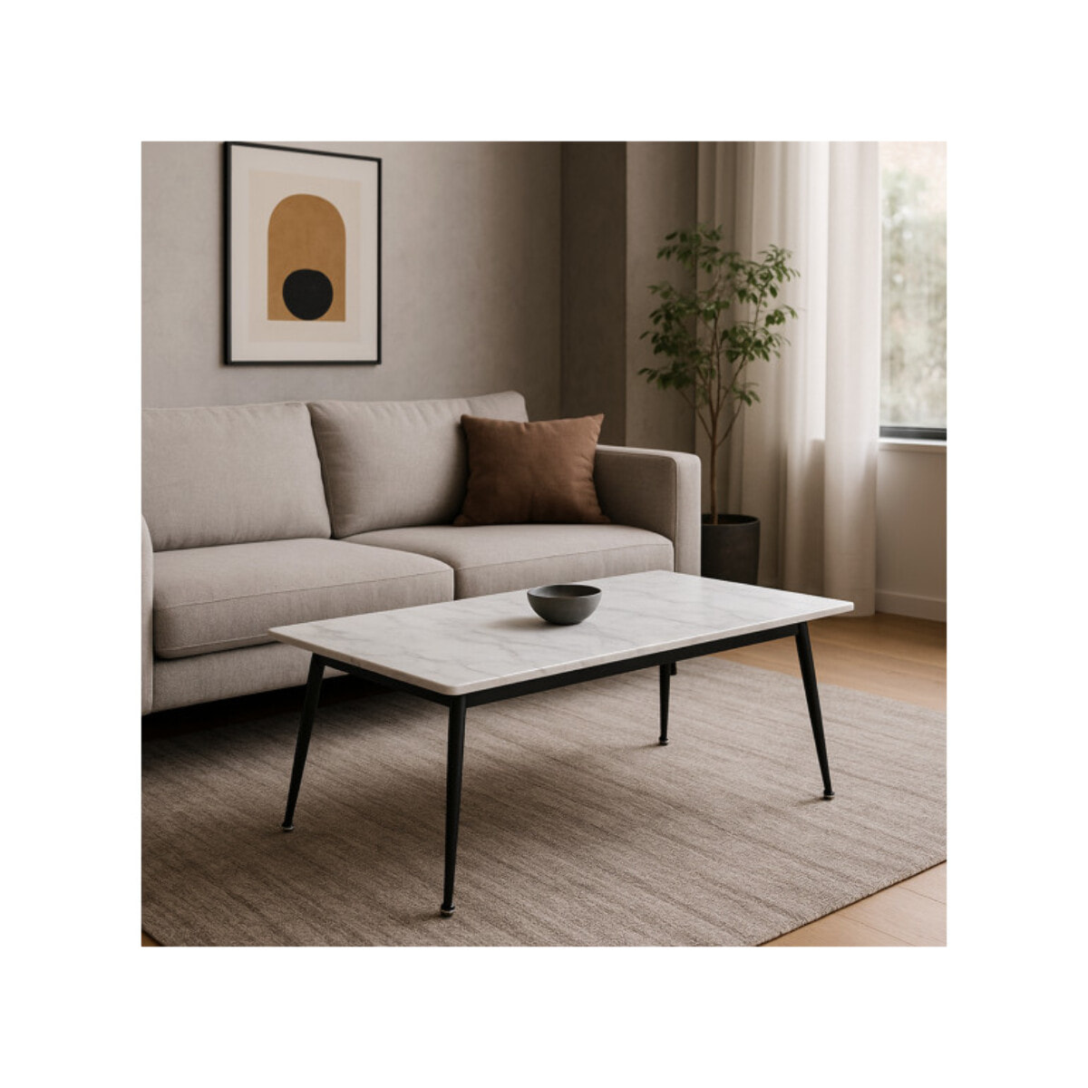 Table basse 140 x 70 cm plateau céramique effet marbre - STONE 2