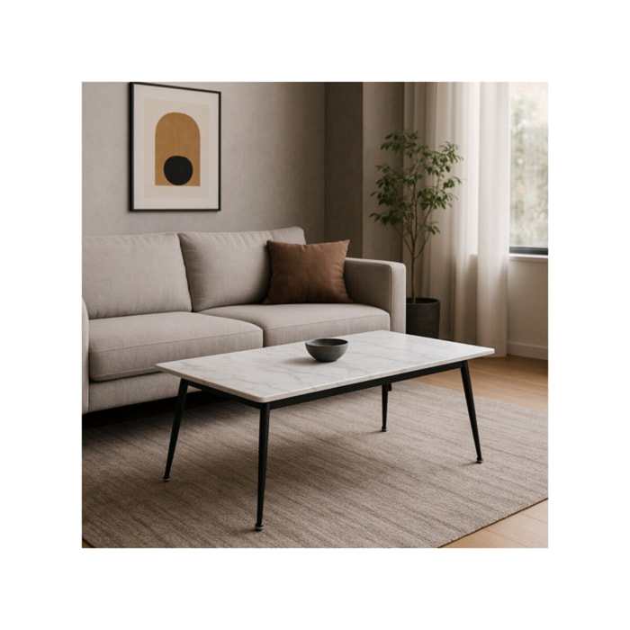 Table basse 140 x 70 cm plateau céramique effet marbre - STONE 2